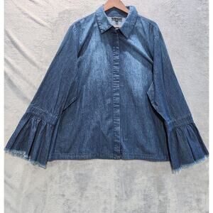 Lane Bryant Womens Denim Chambray Frayed Bell Sleeve Button Up Blouse Size 24